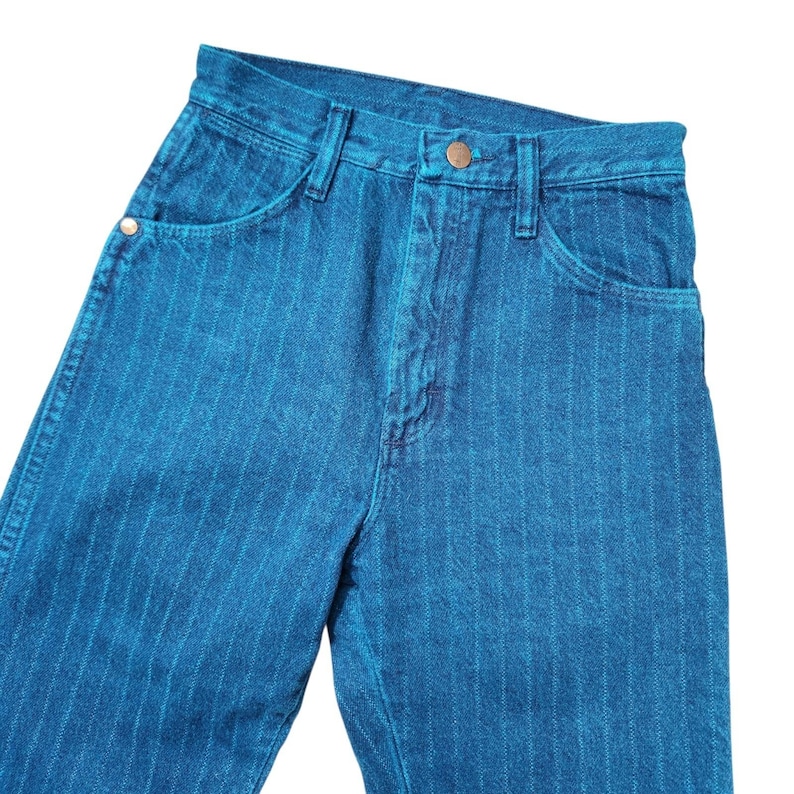 Vintage 90s Wrangler 14MWZ Cowboy Cut Jeans Made in USA Pinstripe Blue Sz 1x34 image 5