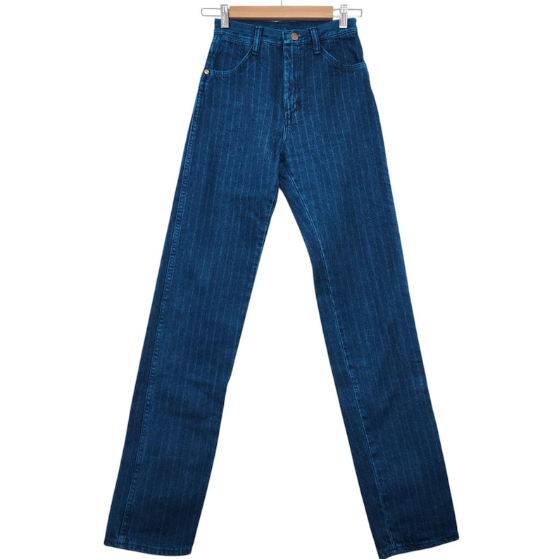 Vintage 90s Wrangler 14MWZ Cowboy Cut Jeans Made in USA Pinstripe Blue Sz 1x34 image 1
