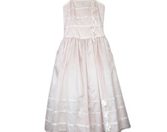 Vintage Gunne Sax Pink Swiss Dot Prairie Dress Corset Ribbon Bodice Cottagecore