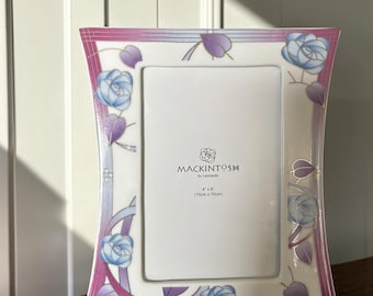 Vintage Pre-loved White and Purple Charles Rennie Mackintosh Ceramic Photo Frame 6”x4” Scottish Frame