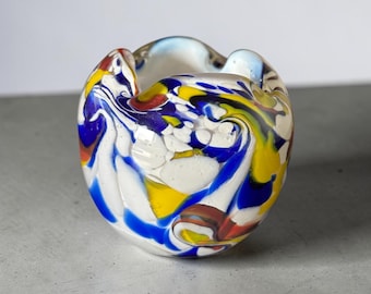 Vintage Swirl Mini Bud Vase: Blue, Yellow, White Art Glass Home Decor