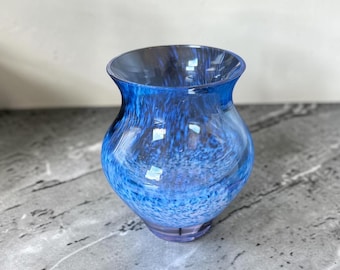 Vintage Caithness Glass Mini Vase: Blue Swirl Scottish Thistle Bud Vase