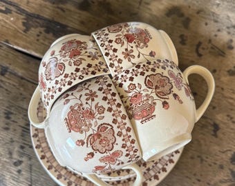 Pre-loved Vintage Jamestown Johnson Brothers Retro Tea Set Saucers and cake plates set of 4 old granite