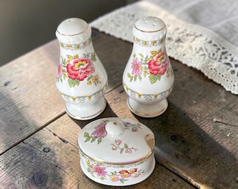 Vintage Ceramic Salt and Pepper Cruet Set Country floral English China - Royal Crafton