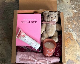 Self Love Gift Box: Hand Cream, Candle, Teddy, Sleep Mask, Book