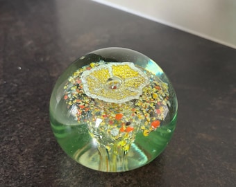 Pre-loved Vintage Caithness Glass Scotland Green and Clear Art Glass Paperweight