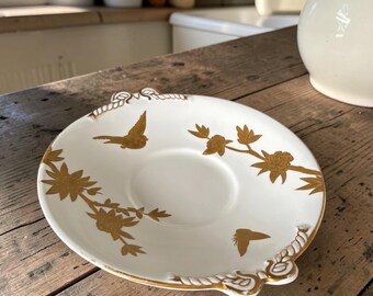 Vintage Pre-loved White and Gold 1950s Plate Limoges Serving Plate Japanese Print Syle