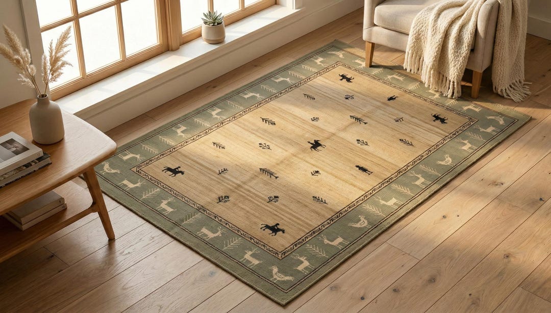 Rustic Rimworld Rug Rustic Cabin Woodland Animal Rug – Folk Art Lodge Area Rug - Etsy