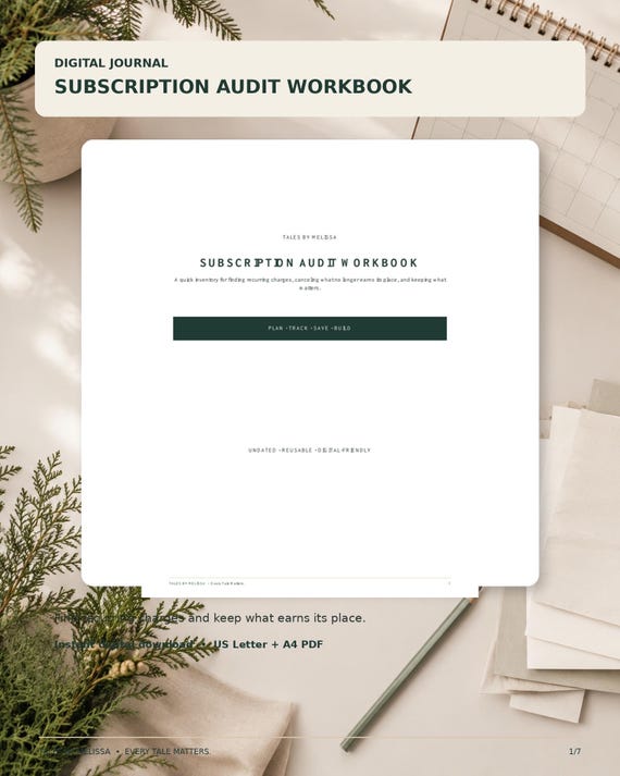 Digital Subscription Audit Workbook | Printable Recurring Expense Tracker | Monthly Money Saver | Instant Download