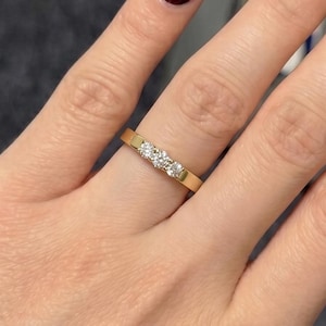 14K Gold 3 Stone Pinky Ring, Pinky Finger Diamond Ring, Minimalist Diamond Ring, Promise Ring, Stackable Ring