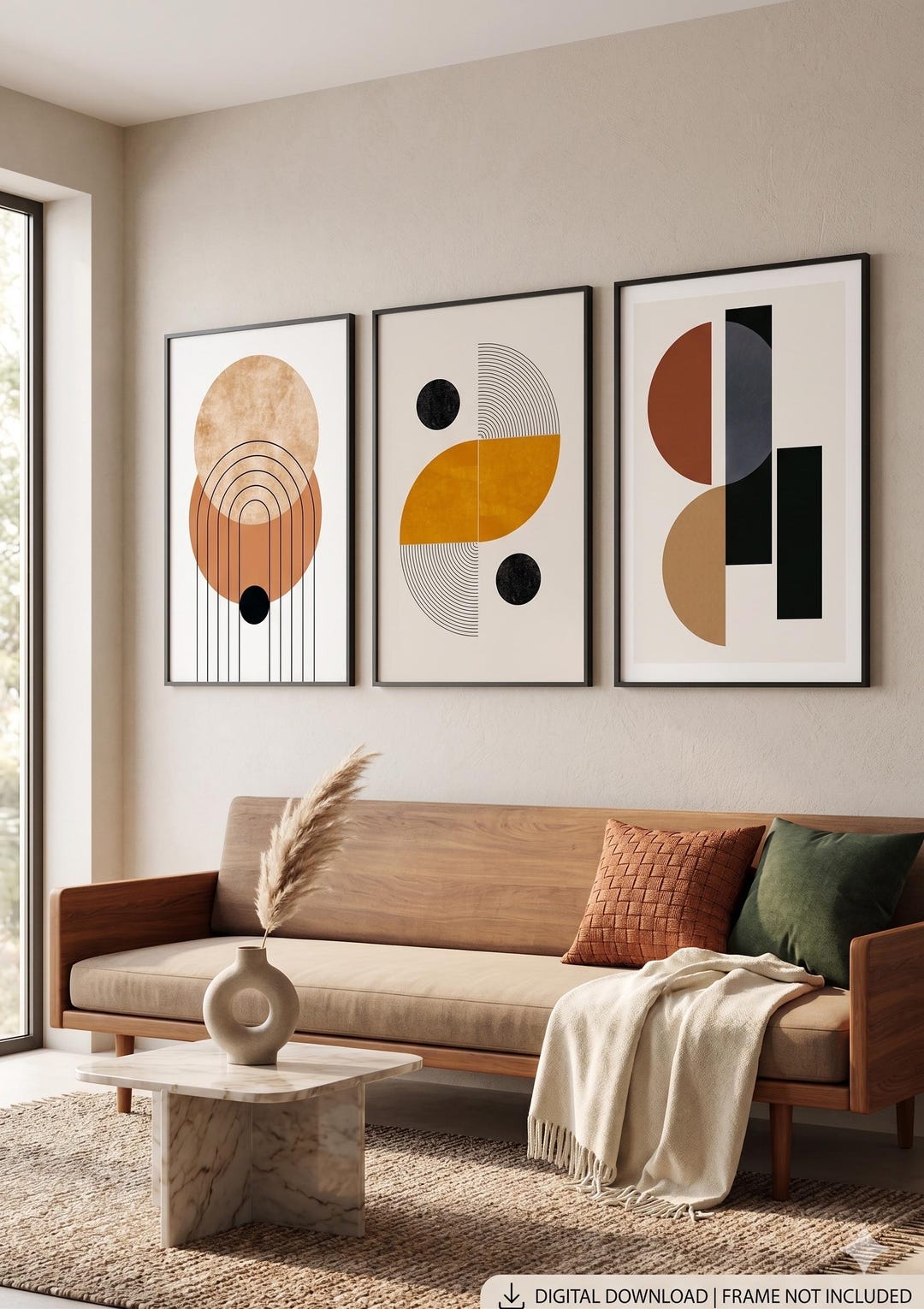 Mid Century Modern Geometric Wall Art - Abstract Sun and Arches Print ...