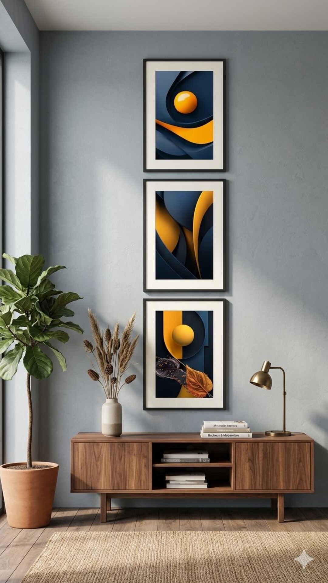 Minimalist Bauhaus Wall Art - Modern Abstract Navy and Orange Print ...