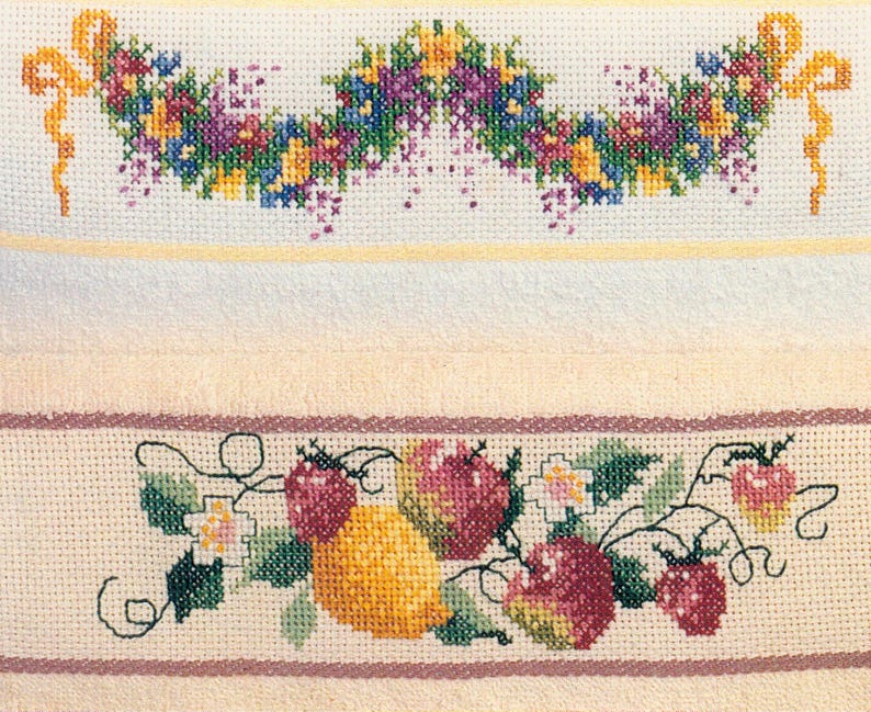 Cross Stitch Kitchen Towel Borders – Country Farmhouse Embroidery ...