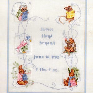 Beatrix Potter Birth Sampler Cross Stitch Pattern PDF – Peter Rabbit Nursery Design