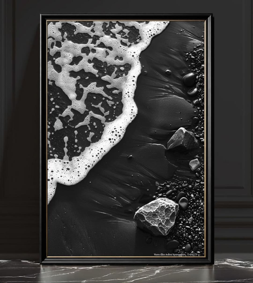 Black Sand Beach Print, Monochrome Ocean Foam Photography, Minimalist ...