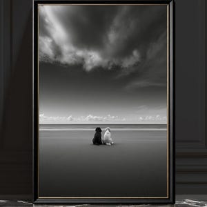 Estampado de perro Cockapoo / Obra de arte minimalista en blanco y negro