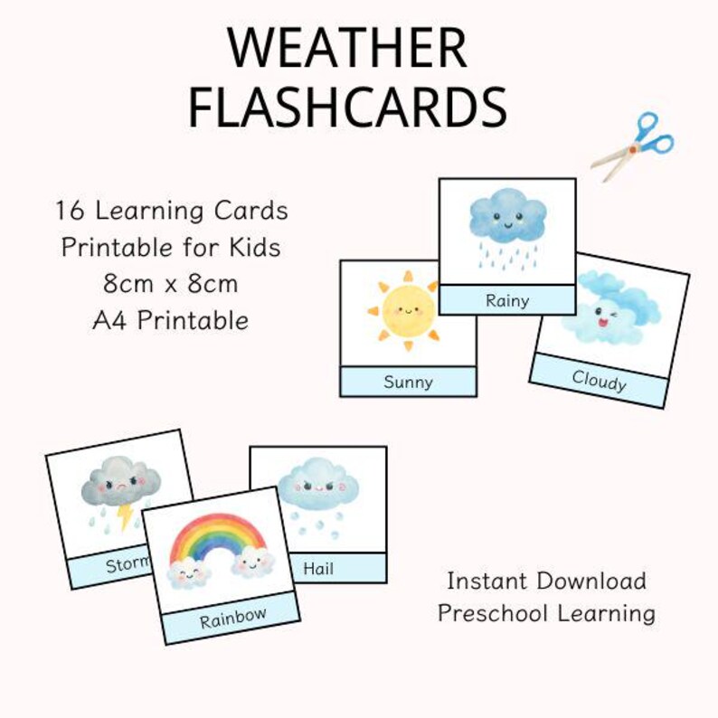 Weather Flashcards for Kids | Printable Preschool Learning Cards ...