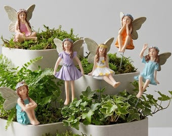 Mini Flower Fairy Figurines, Fairy Garden Decor Set, Planter & Terrarium DIY Kit, Gift for Gardeners, Mini Flower Fairy Accessories
