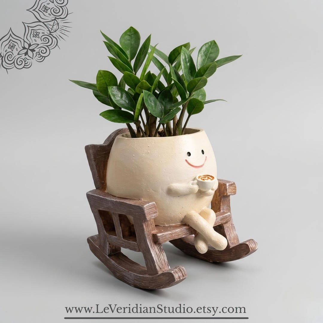 Rocking Chair Vase, Smiley Face Planter, Fun Reading Succulent Pot ...