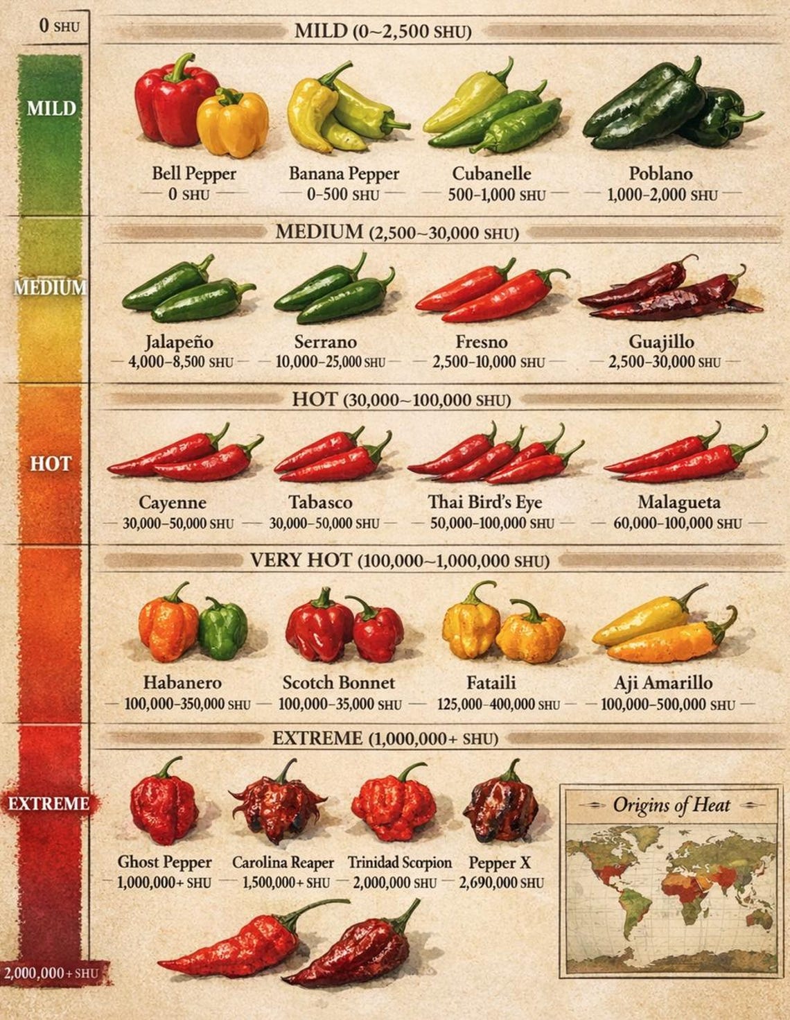 Peeper Chart Chili Pepper Chart Printable Wall Art | Scoville Scale Poster | Kitchen ...