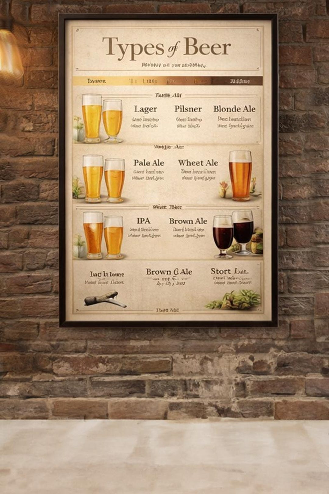 Types of Beer Chart, Vintage Beer Poster, Home Bar Decor (digital ...