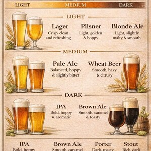 Types of Beer Chart, Vintage Beer Poster, Home Bar Decor (digital ...