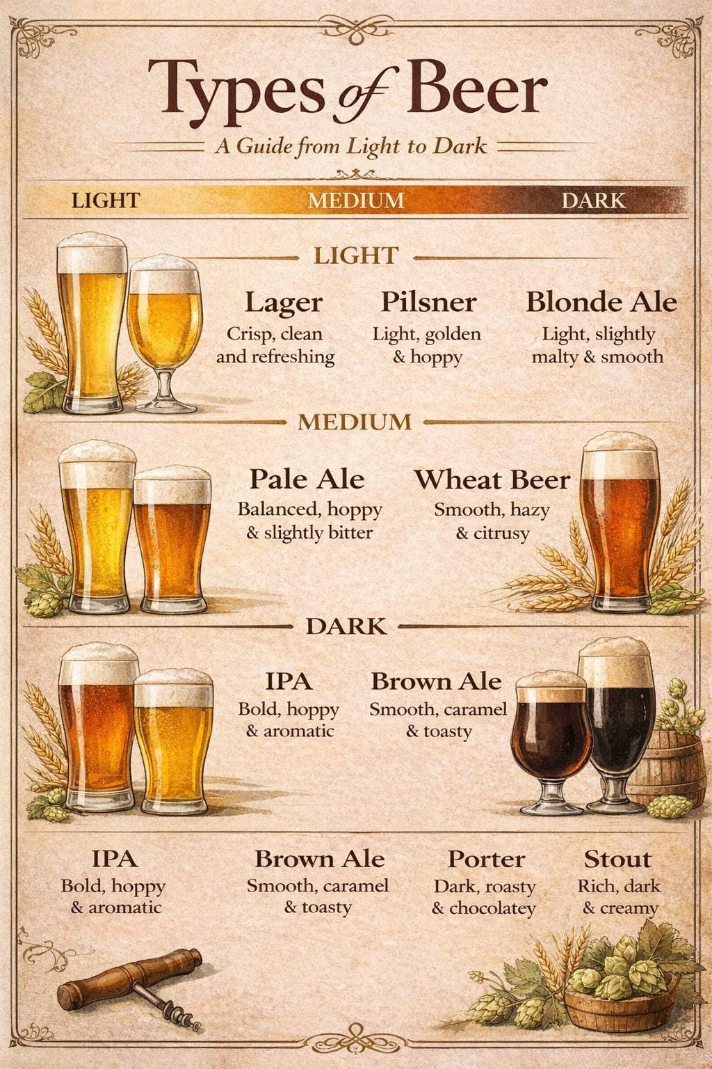 Types of Beer Chart, Vintage Beer Poster, Home Bar Decor (digital ...