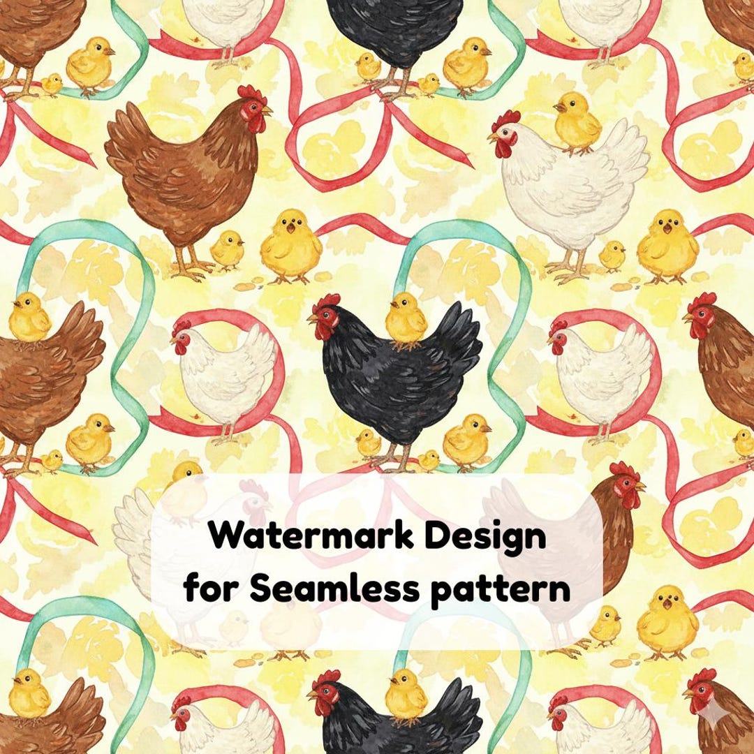 Cute Country Chicken Seamless Digital Pattern in Cream Yellow JPG - Etsy
