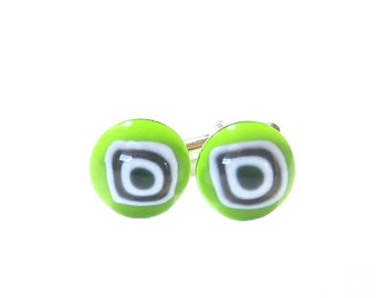 Murano Glass lime green Bulls Eye Cuff Links, Venetian Glass Jewelry, Mens Jewelry, Gifts For Him, Mens Accessories, For Her, Murano Glass