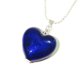 Cobalt Blue Murano Glass Heart Pendant: 24K Gold, Sterling Silver