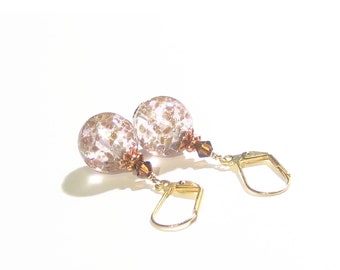 Murano Glass Clear Copper Ball Gold Earrings, Clip On Earrings, Venetian Glass Jewelry, Italian Jewelry, Gold Filled Leverbacks