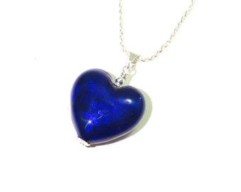 Cobalt Blue Heart Pendant, Murano Glass Necklace, Sterling Silver Chain, Venetian Jewelry, Italian Jewelry, Valentine Gift,  Heart Pendant