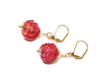 Murano Glass Pink Glacier Ball Gold Earrings, Clip On Earrings, Venetian Jewelry, Italian Jewelry, Gold Filled Leverbacks, Birthday Gift