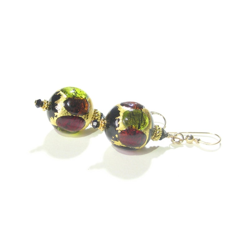 Murano Glass Colorful Dot Gold Black Chunky Earrings, Venetian Italian Jewelry, Gold Filled Leverback Earrings, Clip Ons, Lampwork Glass image 5