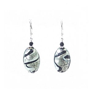 Murano Glass Black White Swirl Oval Silver Earrings, Sterling Silver Leverbacks, Venetian jewelry, Oval Mom Earrings, Christmas Gift image 5