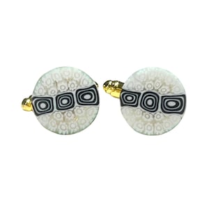 Murano Abstract Square White Black Round Gold Cuff Links, Venetian Jewelry, Gift for Men, Unisex Gift, Artisan Jewelry, Birthday Gift