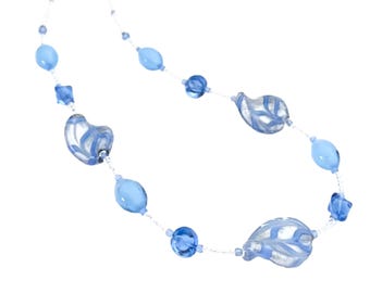 Collier torsadé en verre de Murano bleu pâle et argent sterling