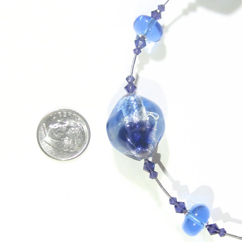 Venetian Necklace Murano Glass Blue Plum Sterling Silver Necklace Artisan Lampwork Glass Necklace Gift For Mom Italian Jewelry