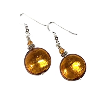 Murano Glass Topaz Disc Earrings: Sterling Silver, Venetian Style