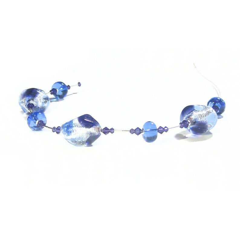 Venetian Necklace Murano Glass Blue Plum Sterling Silver Necklace Artisan Lampwork Glass Necklace Gift For Mom Italian Jewelry