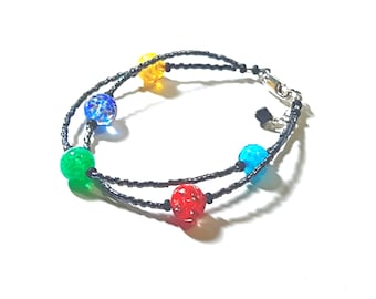 Murano Glass Double Strand Colorful Ball Bracelet,  Adjustable Bracelet, Venetian Jewelry, Gift Idea, Mother's Day, Sterling Silver