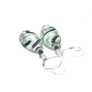 Murano Glass Black White Swirl Oval Silver Earrings, Sterling Silver Leverbacks, Venetian jewelry, Oval Mom Earrings, Christmas Gift image 6