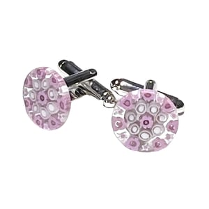 Murano Millefiori Cuff Links: Pink Floral Venetian Glass, Silver Tone