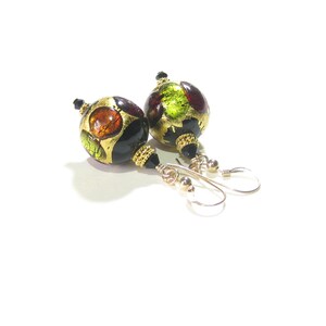 Murano Glass Colorful Dot Gold Black Chunky Earrings, Venetian Italian Jewelry, Gold Filled Leverback Earrings, Clip Ons, Lampwork Glass image 6