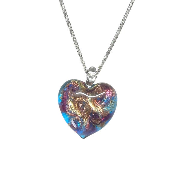 Murano Glass Colorful Aqua Swirl Heart Pendant Necklace