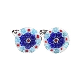 Murano Millefiori Cuff Links: Cobalt Blue & Red Venetian Glass
