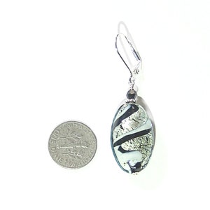 Murano Glass Black White Swirl Oval Silver Earrings, Sterling Silver Leverbacks, Venetian jewelry, Oval Mom Earrings, Christmas Gift image 9