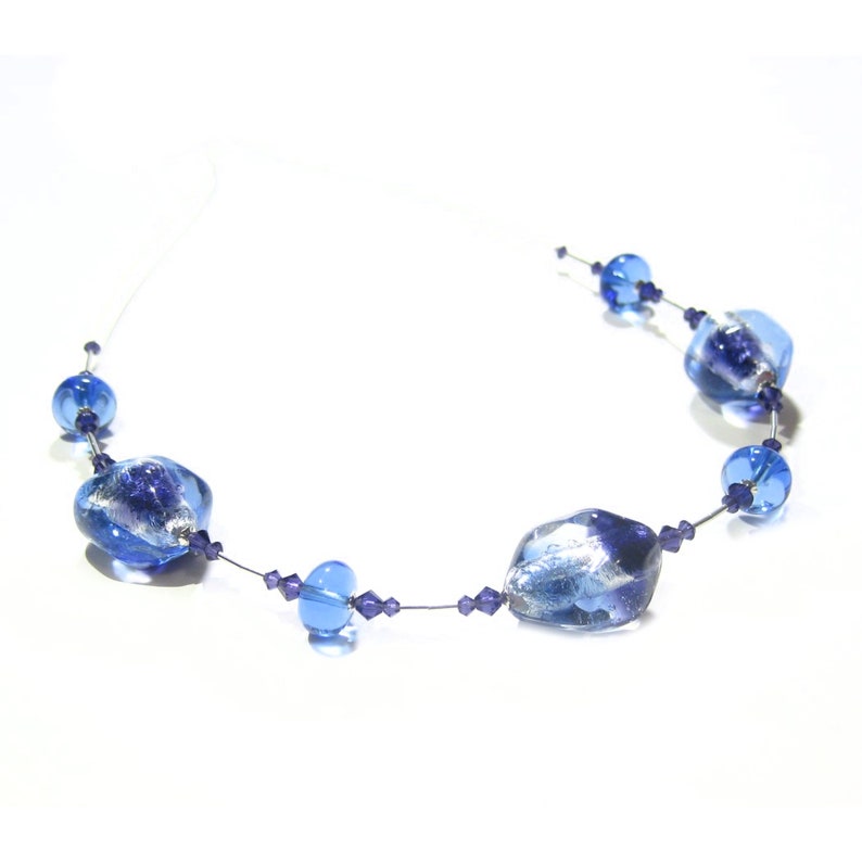 Venetian Necklace Murano Glass Blue Plum Sterling Silver Necklace Artisan Lampwork Glass Necklace Gift For Mom Italian Jewelry