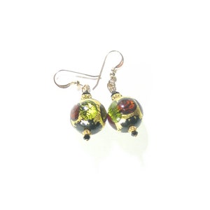 Murano Glass Colorful Dot Gold Black Chunky Earrings, Venetian Italian Jewelry, Gold Filled Leverback Earrings, Clip Ons, Lampwork Glass image 4