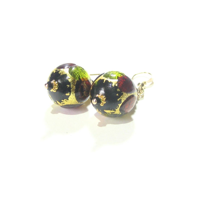 Murano Glass Colorful Dot Gold Black Chunky Earrings, Venetian Italian Jewelry, Gold Filled Leverback Earrings, Clip Ons, Lampwork Glass image 7